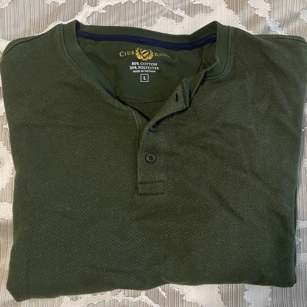 Club room cotton henley dark green long-sleeve
